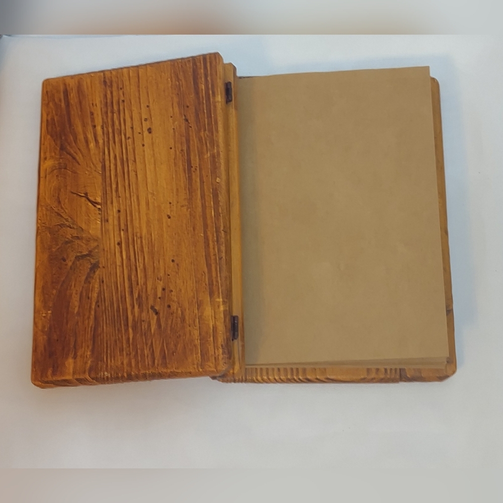 Unique Vintage Wooden Book Cover / Journal with Metal Hinges - Picture 6 of 7